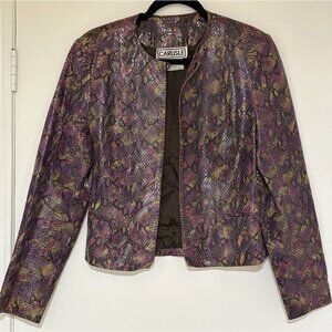 Vintage Carlisle Purple Black Snakeskin Leather Single Button Closure Size 8